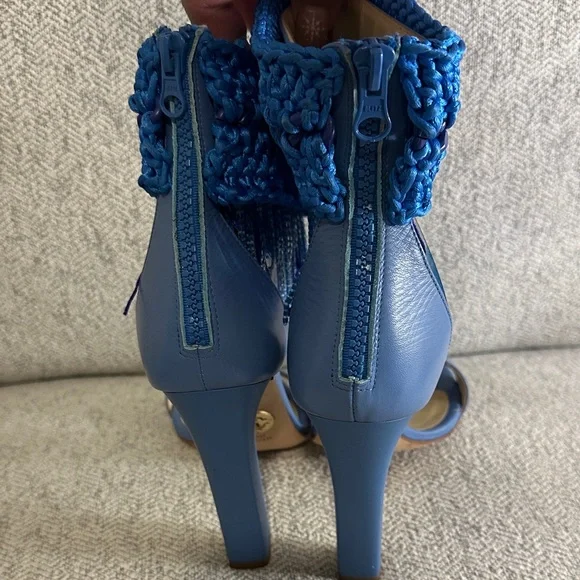 Roberto Cavalli - size 36 Light Blue Women's Fringe Heeled Sandals - Picture 7 of 9